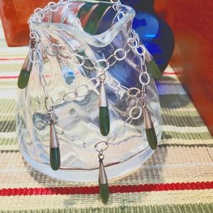 Silver-tone & Green Stone Statement Necklace